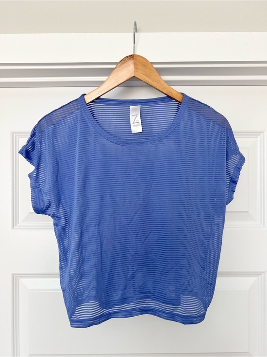 Zella Tops - Z by Zella Periwinkle Mesh Stripe Short Sleeve Crop Workout Top XL